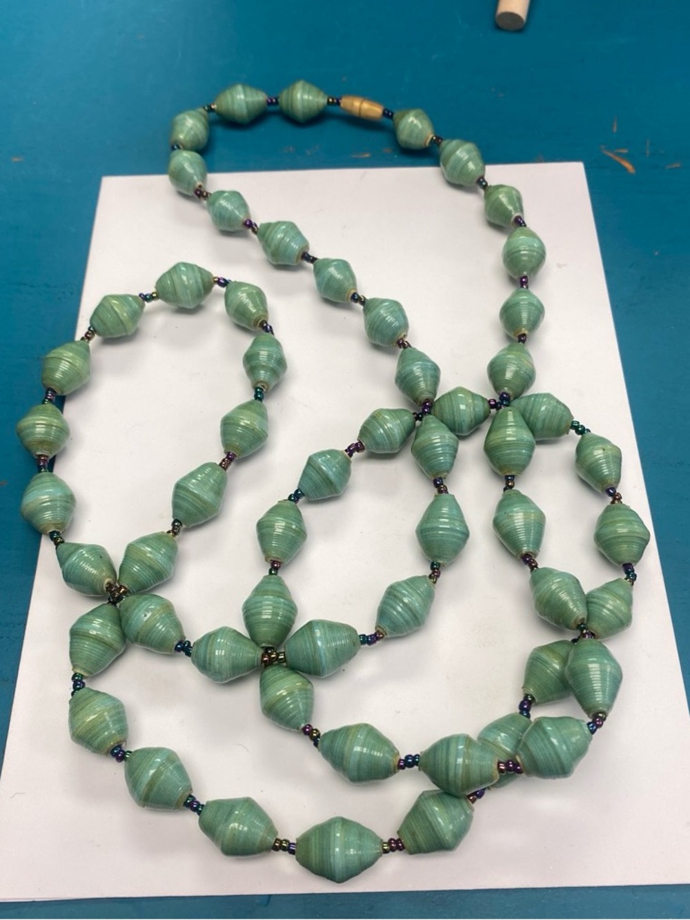 Vintage Handcrafted Mint Green Paper Bead Necklace